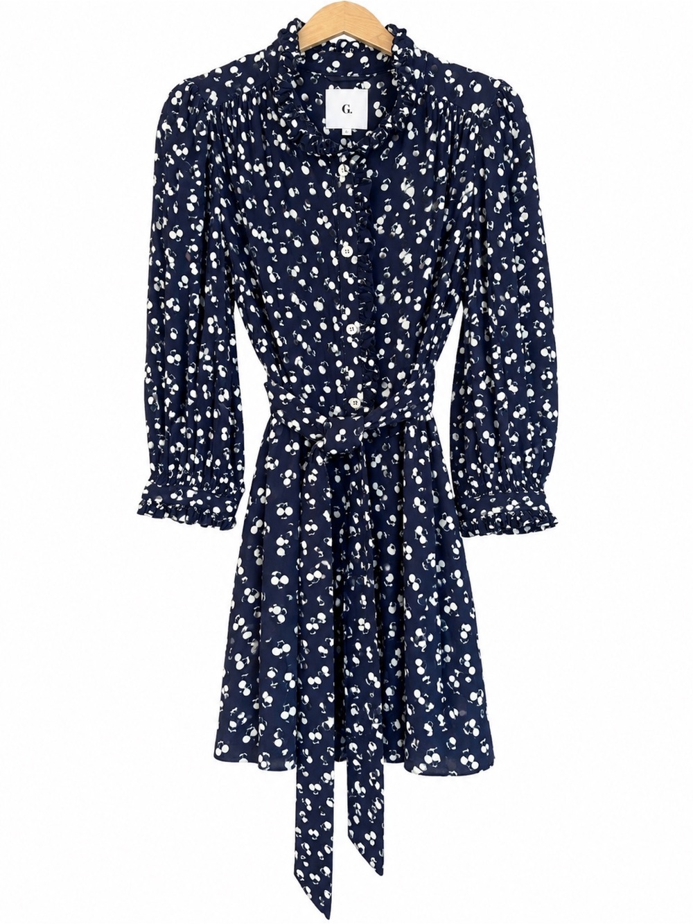 G. Label by Goop Umbria Cherry Print Mini Dress Navy White Size 2 Italy